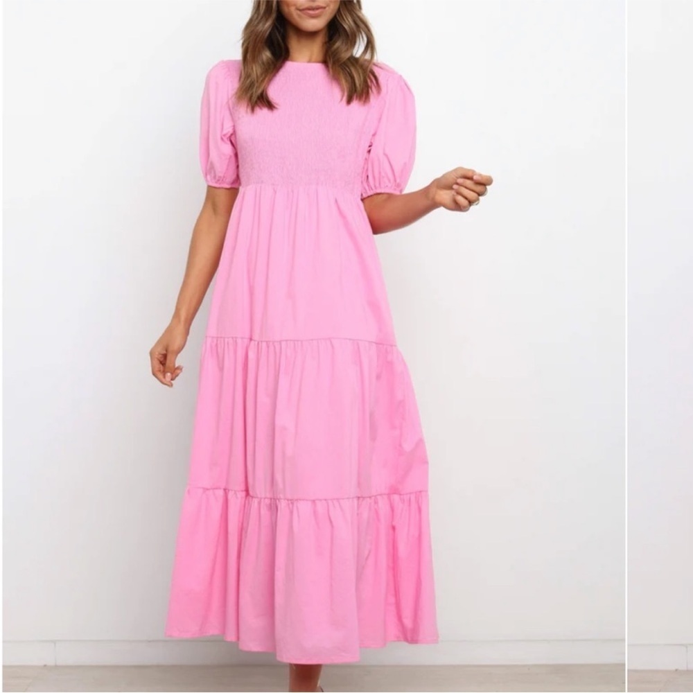 Petal & Pup Tiered Linen Maxi Dress Pink size 4 - Picture 1 of 8